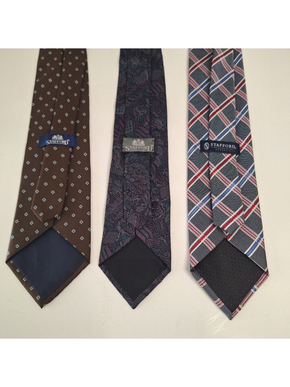 LOT OF (3) STAFFORD 100% SILK/POLYESTER NECKTIES PAISLEY TARTAN PREOWNED EUC